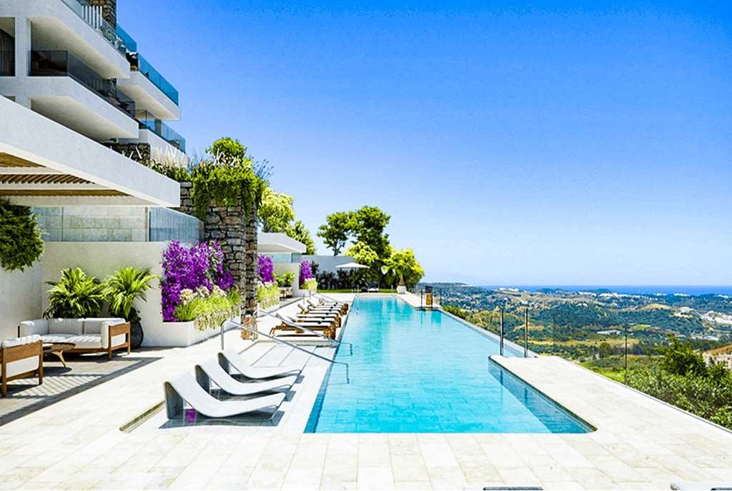 basen przed ekskluzywnym apartamentem na sprzedaż Hiszpania Costa del Sol