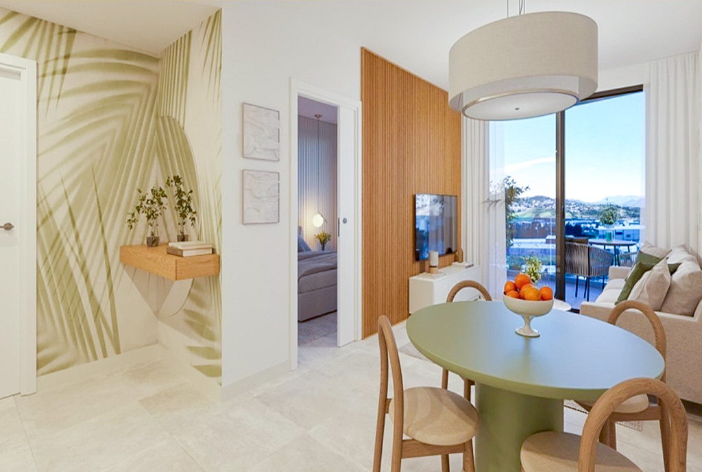 imponujący pokój dzienny w luksusowym apartamencie na sprzedaż Hiszpania Las Lagunas de Mijas