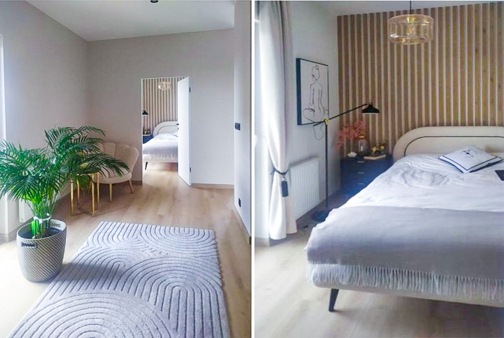 po lewej pokój, po prawej sypialnia w luksusowym apartamencie na sprzedaż Katowice okolice