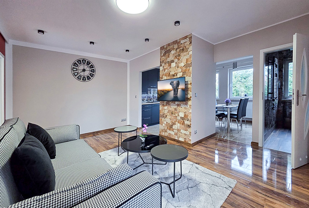 nowoczesny salon w ekskluzywnym apartamencie do wynajęcia Bielsko-Biała okolice