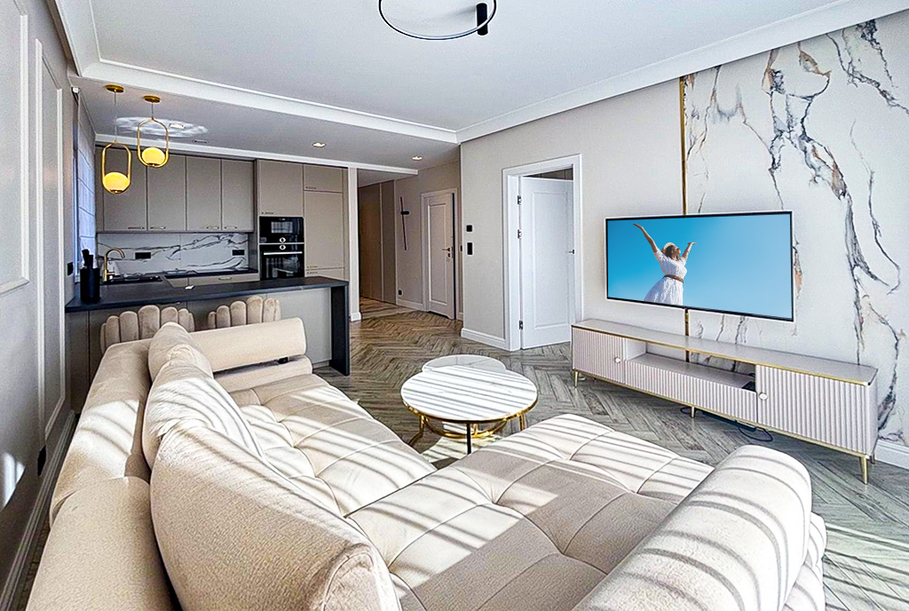 nowoczesny salon w ekskluzywnym apartamencie do wynajęcia Szczecin okolice