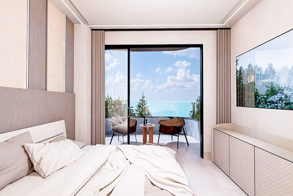 na zdjęciu sypialnia w ekskluzywnym apartamencie na sprzedaż Dominikana (Bayahibe La Altargacia)