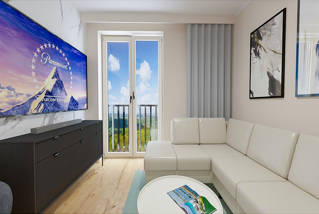na zdjęciu imponujący salon w luksusowym apartamencie na sprzedaż Elbląg