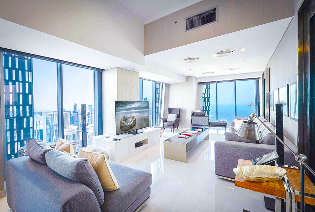 reprezentacyjny salon w ekskluzywnym apartamencie do sprzedaży Zjednoczone Emiraty Arabskie Dubaj Marina