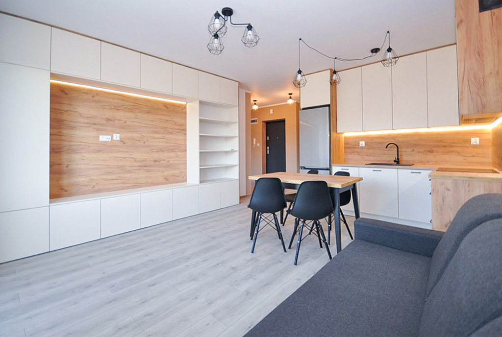 zaprojektowane w nowoczesnym stylu wnętrze luksusowego apartamentu do wynajmu Piotrków Trybunalski (okolice)