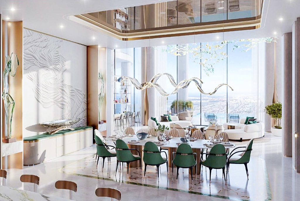 widok na jadalnię w luksusowym apartamencie na sprzedaż Zjednoczone Emiraty Arabskie (Dubaj)