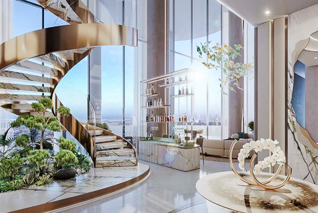 elegancki salon w ekskluzywnym apartamencie do sprzedaży Zjednoczone Emiraty Arabskie (Dubaj)