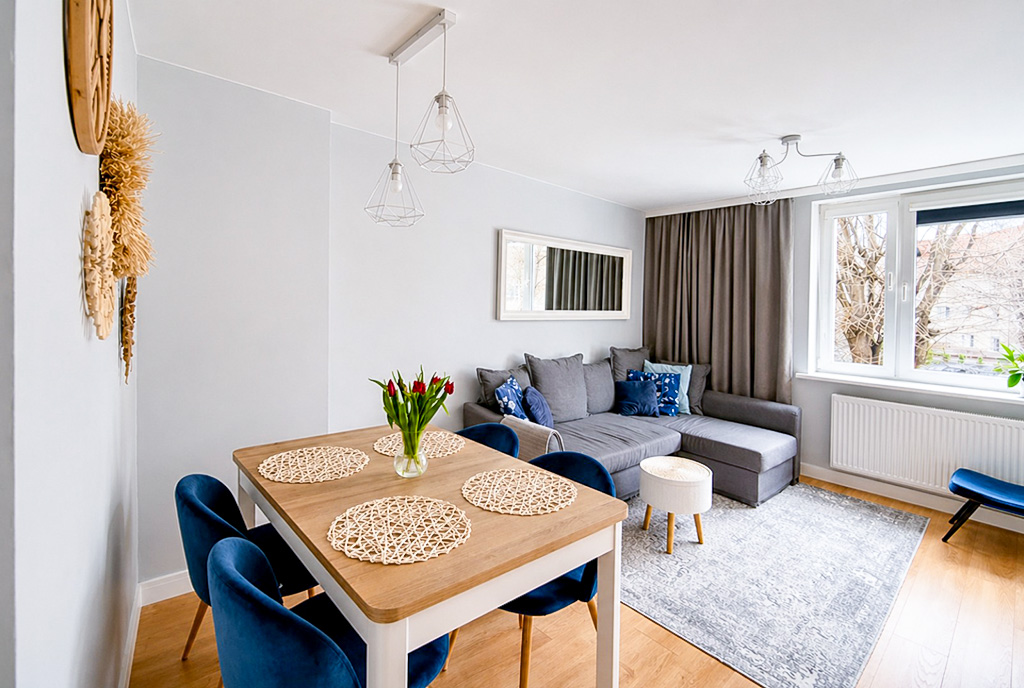 nowoczesny salon w ekskluzywnym apartamencie do sprzedaży Gdańsk