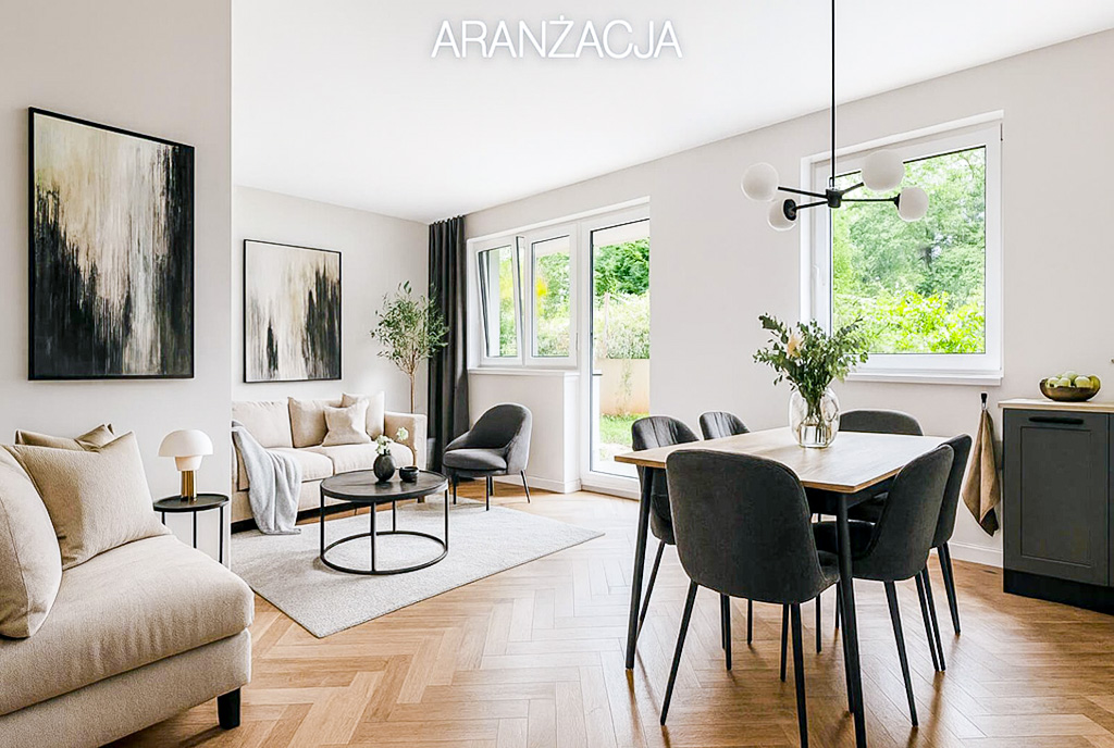 imponujący pokój dzienny w ekskluzywnym apartamencie do sprzedaży Katowice (okolice)