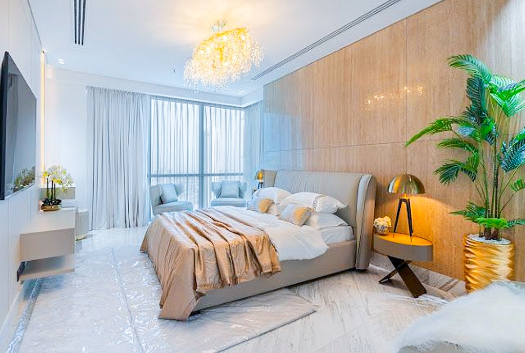 imponująca sypialnia w luksusowym apartamencie na sprzedaż Zjednoczone Emiraty Arabskie Dubaj Marina