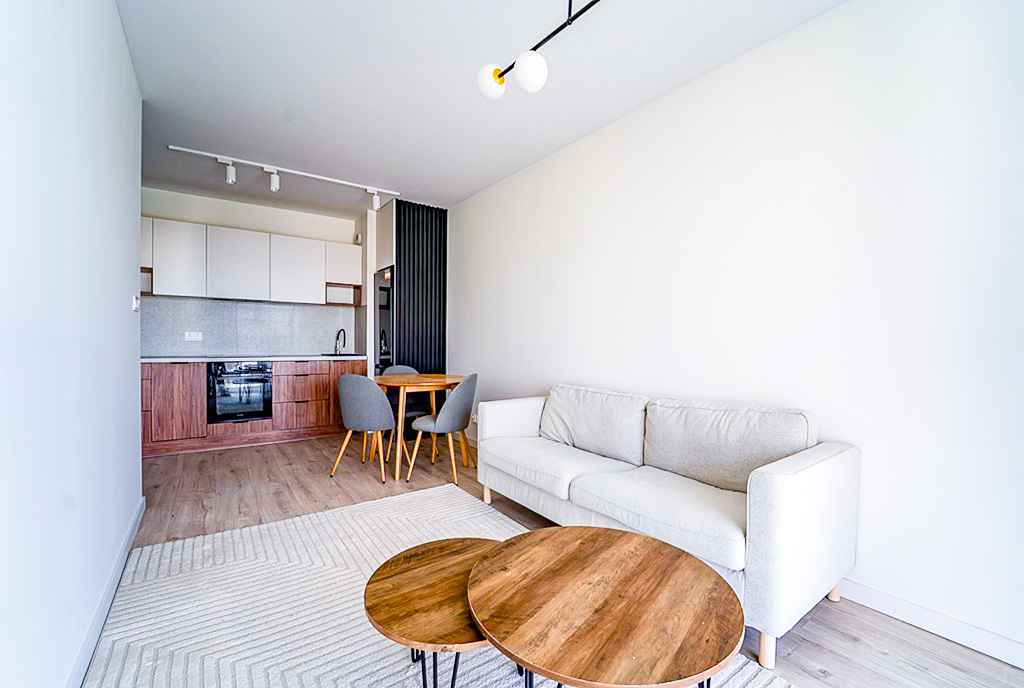 nowoczesny salon i kuchnia w ekskluzywnym apartamencie do wynajęcia Elbląg