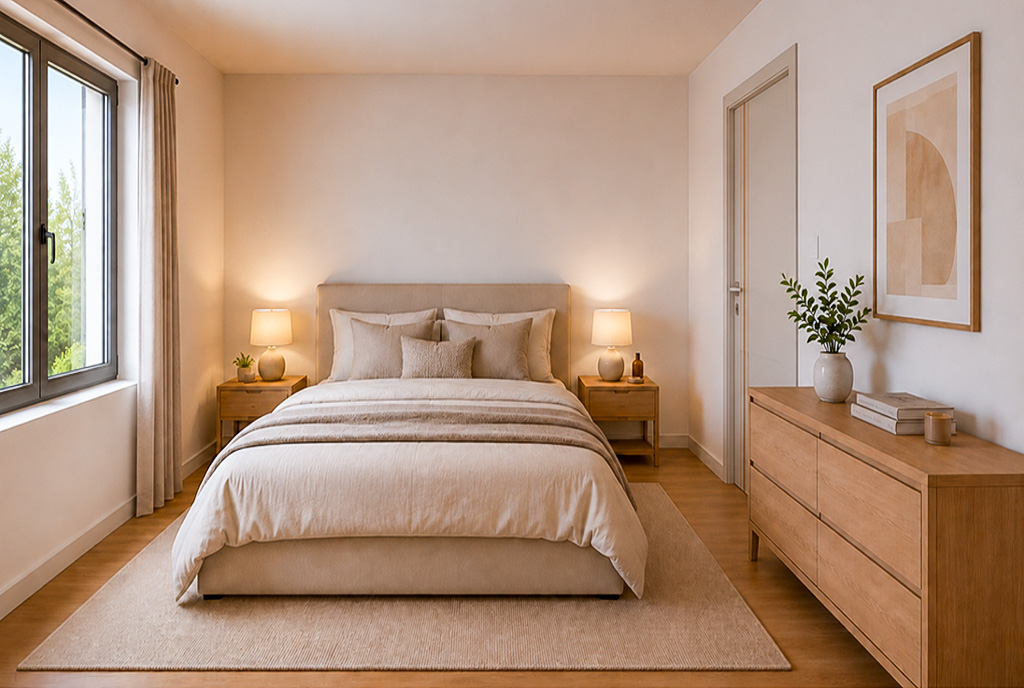 na zdjęciu kameralna sypialnia w ekskluzywnym apartamencie na sprzedaż Elbląg