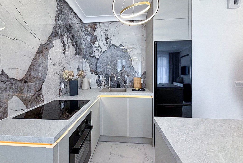 zbliżenie na aneks kuchenny w luksusowym apartamencie do wynajmu Szczecin