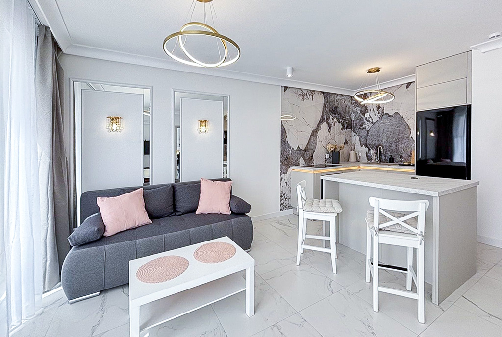 wytworny salon w ekskluzywnym apartamencie do wynajęcia Szczecin