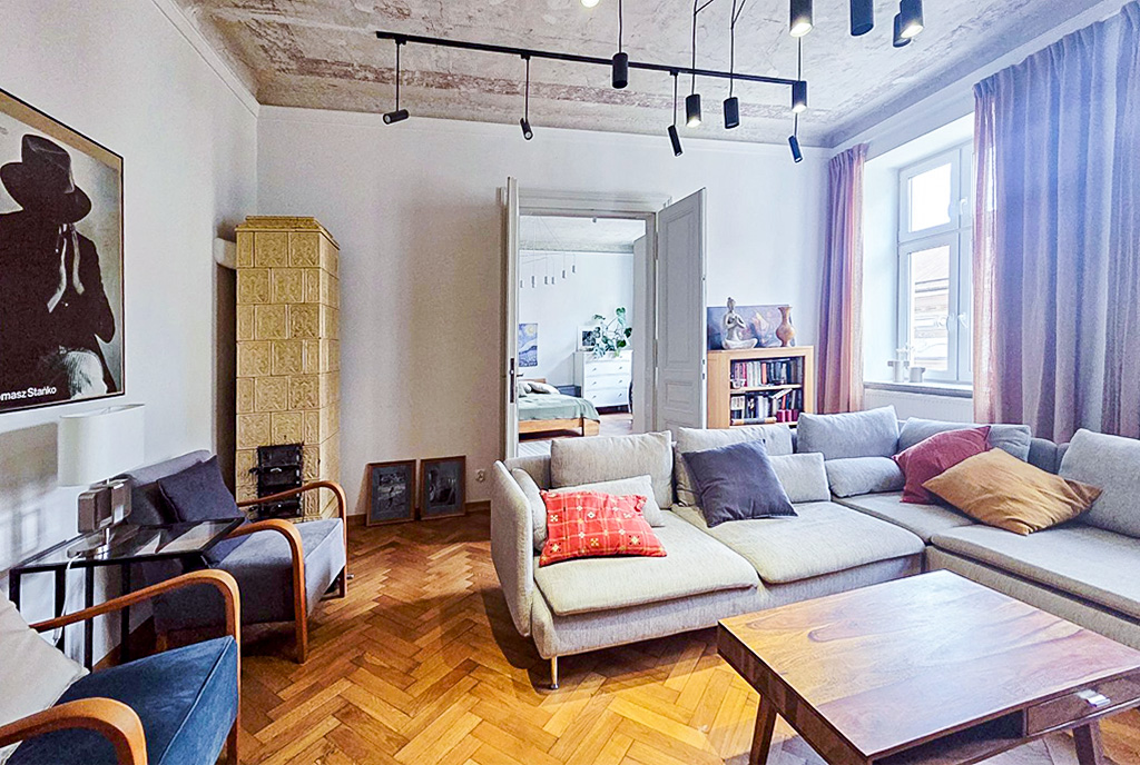 zbliżenie na pokój dzienny w luksusowym apartamencie na sprzedaż Bielsko-Biała (okolice)