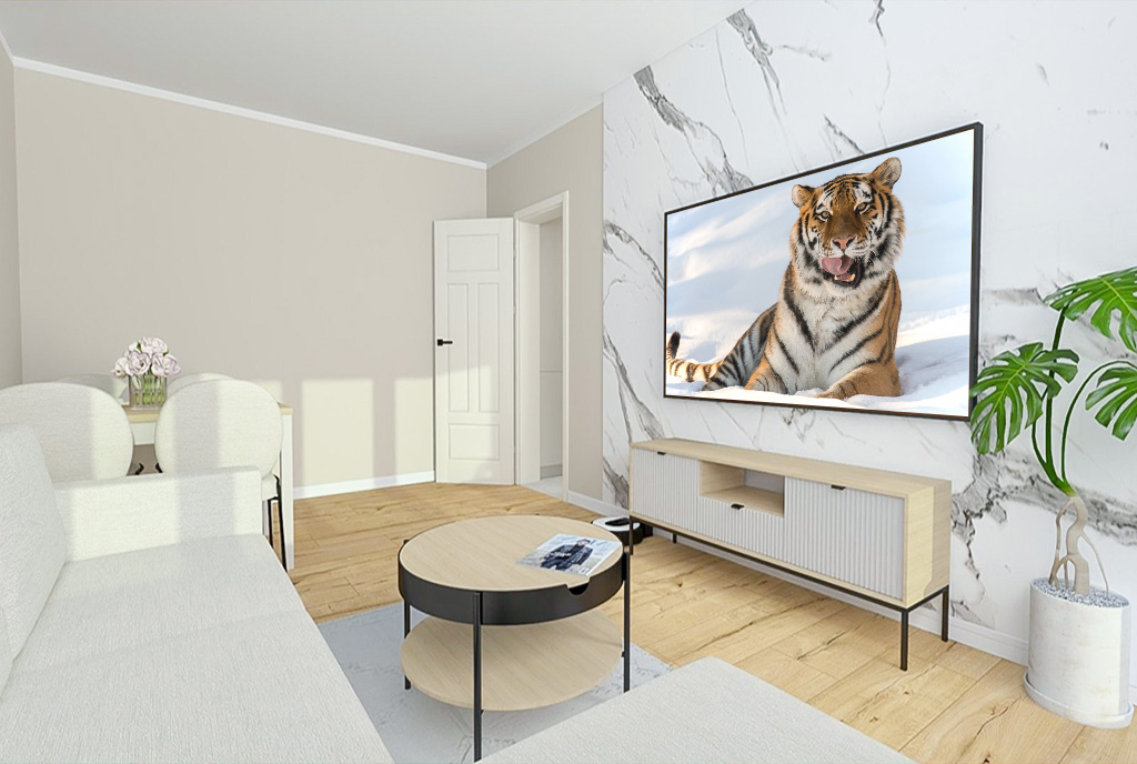 Dizajnerski projekt pokoju dziennego w ekskluzywnym apartamencie na sprzedaż Elbląg