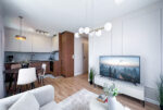 Futurystyczny pokój dzienny w luksusowym apartamencie na sprzedaż Mielec.