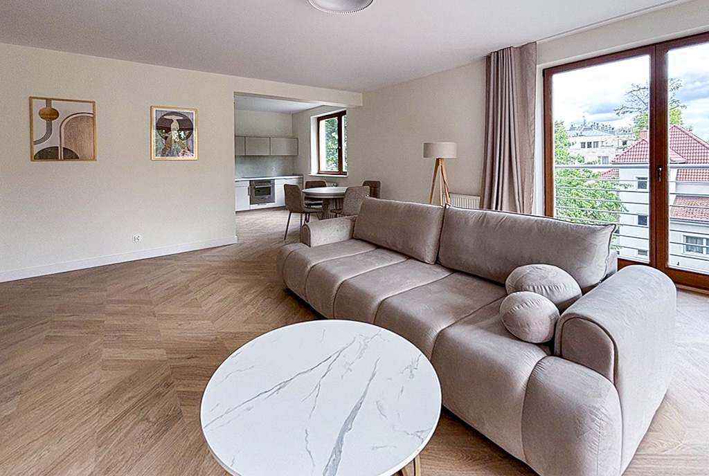 Imponujący salon w ekskluzywnym apartamencie na wynajem Szczecin