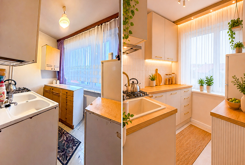 2 propozycje aranżacji kuchni w luksusowym apartamencie na sprzedaż Mazury