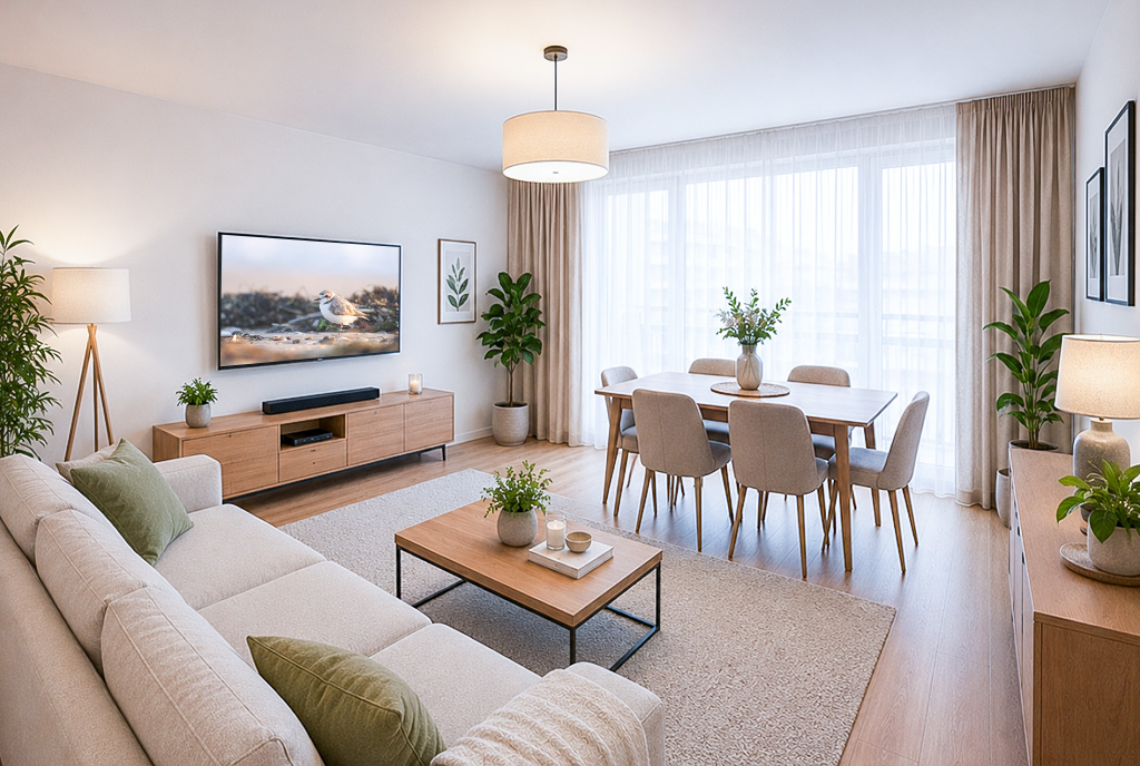 Wytworny salon w luksusowym apartamencie na sprzedaż Mazury