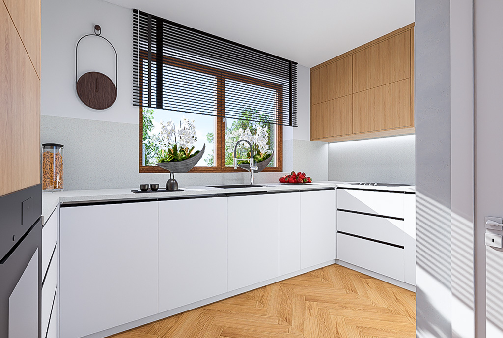 Nowoczesna kuchnia w ekskluzywnym apartamencie do sprzedaży Mielec.