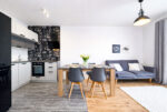 zaaranżowany w modnym stylu salon w ekskluzywnym apartamencie do wynajęcia Gdynia (okolice)