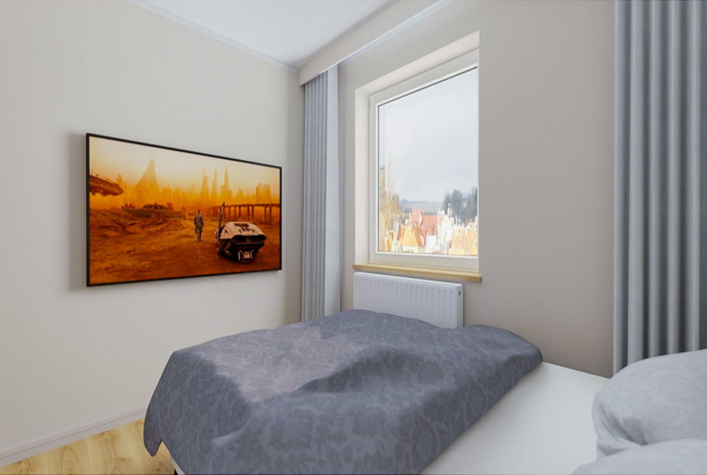 Fragment sypialni w luksusowym apartamencie na sprzedaż Elbląg.