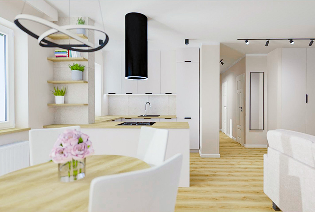 Nowoczesny projekt kuchni w ekskluzywnym apartamencie do sprzedaży Elbląg.