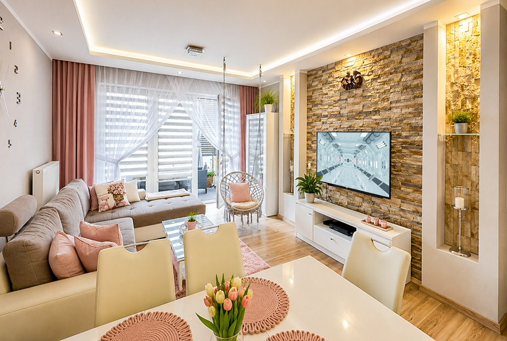 imponujący salon w ekskluzywnym apartamencie do sprzedaży Białystok (okolice)