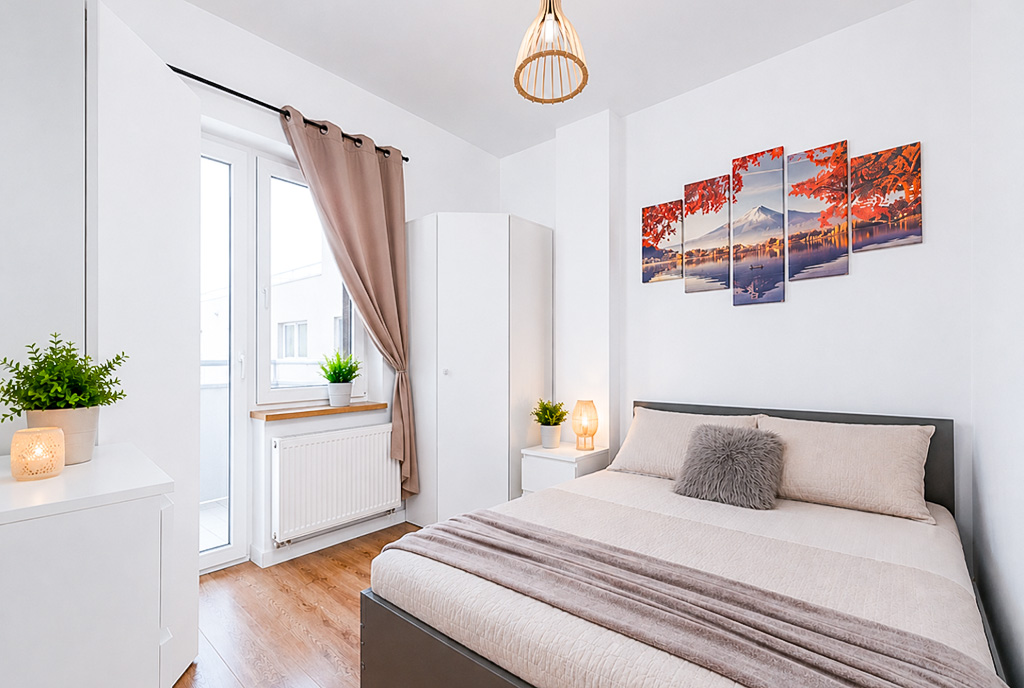 elegancka sypialnia w ekskluzywnym apartamencie na sprzedaż Poznań (okolice)