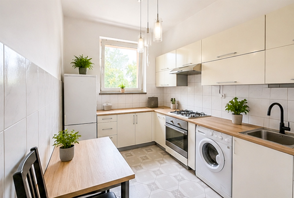 kuchnia w białym kolorze w luksusowym apartamencie na sprzedaż Wrocław