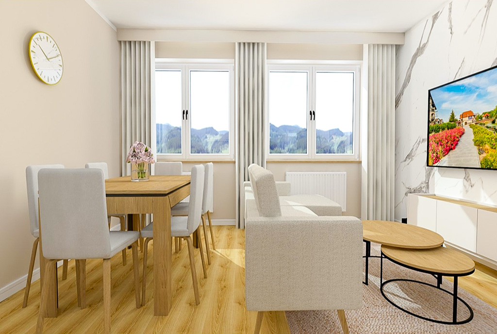 projekt nowoczesnego wnętrza luksusowego apartamentu na sprzedaż Elbląg