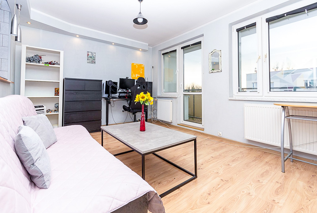 na zdjęciu pokój gościnny w ekskluzywnym apartamencie na sprzedaż Katowice (okolice)