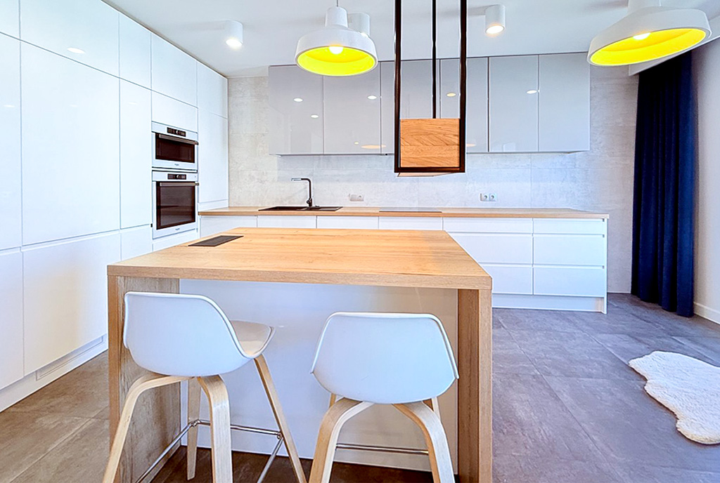 futurystyczna kuchnia w luksusowym apartamencie na sprzedaż Katowice (okolice)
