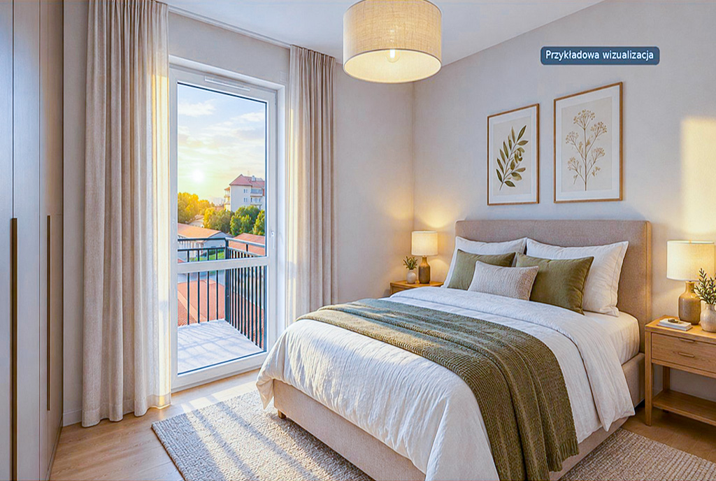 elegancka sypialnia w ekskluzywnym apartamencie na sprzedaż Kwidzyn
