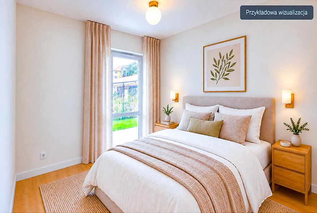 elegancka sypialnia w luksusowym apartamencie na sprzedaż Kwidzyn