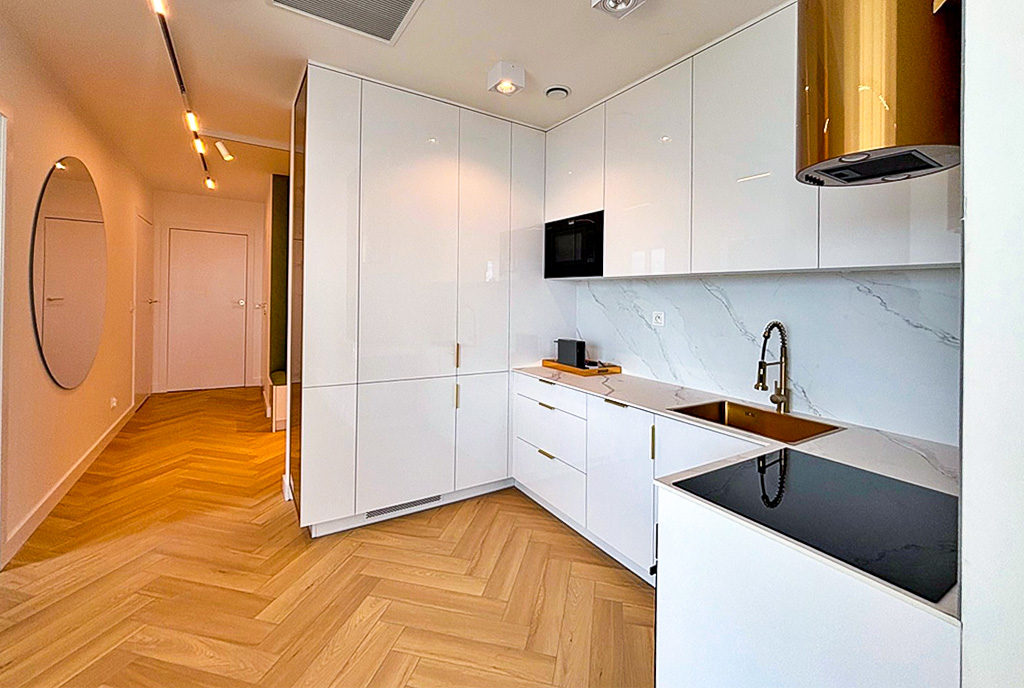 designerska kuchnia w luksusowym apartamencie do wynajmu Szczecin
